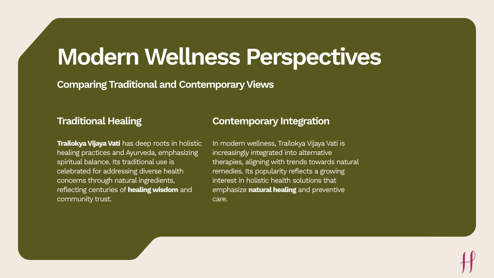 Comparison between traditional healing practices and modern wellness approaches.